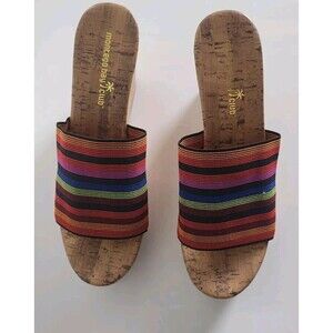 Montego Bay Club Wedge Women's Slide Multicolor Faux Cork Platform Sandals Sz 10